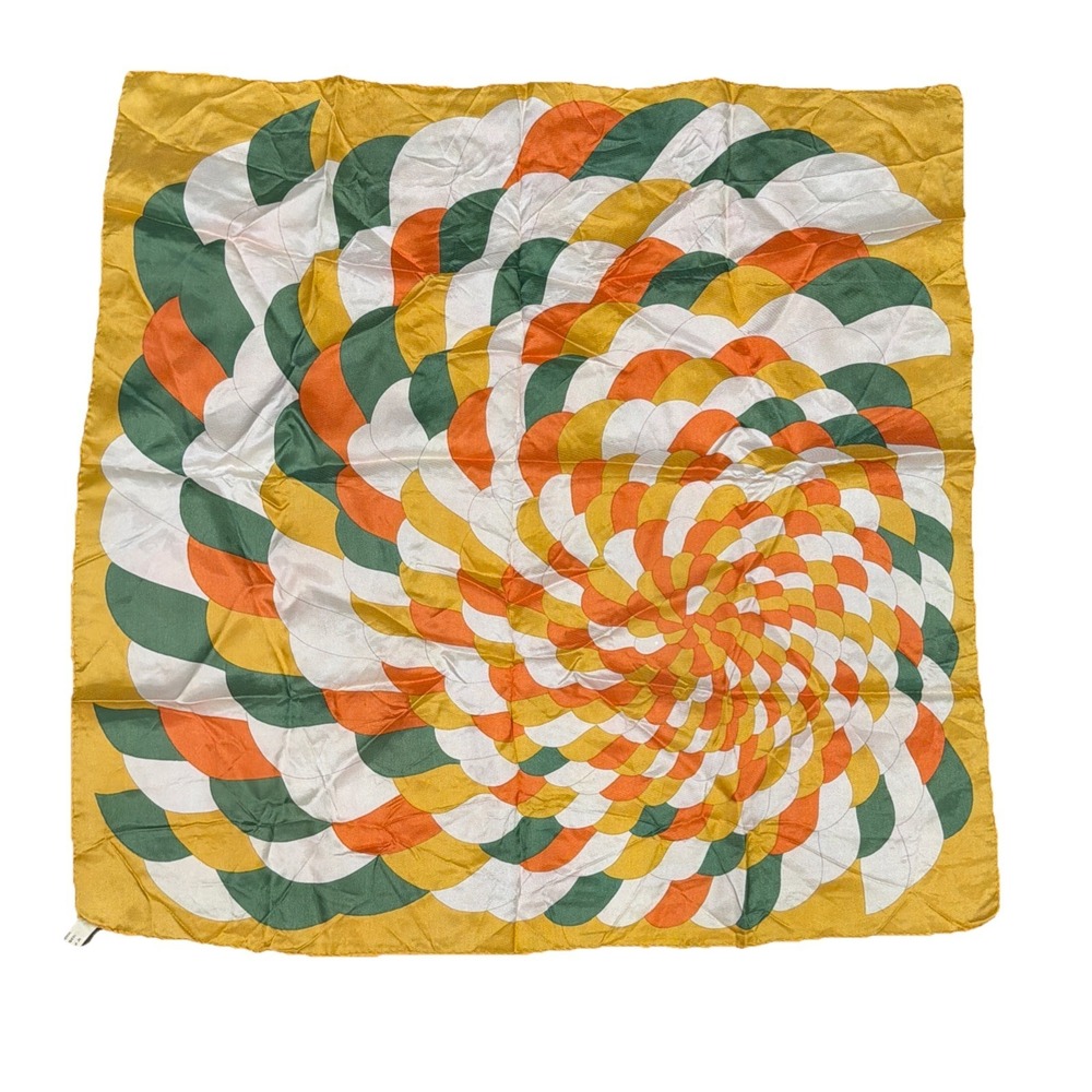 Vtg Geometric Scarf Made In Italy 100% Acetate 25" Orange Green Gold White